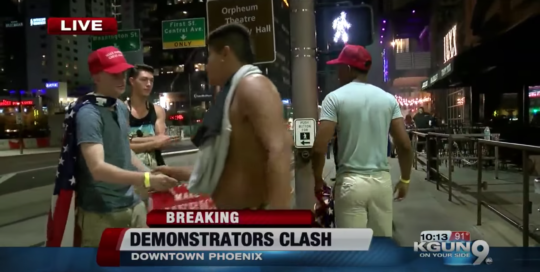 Protesters at a trump rally.