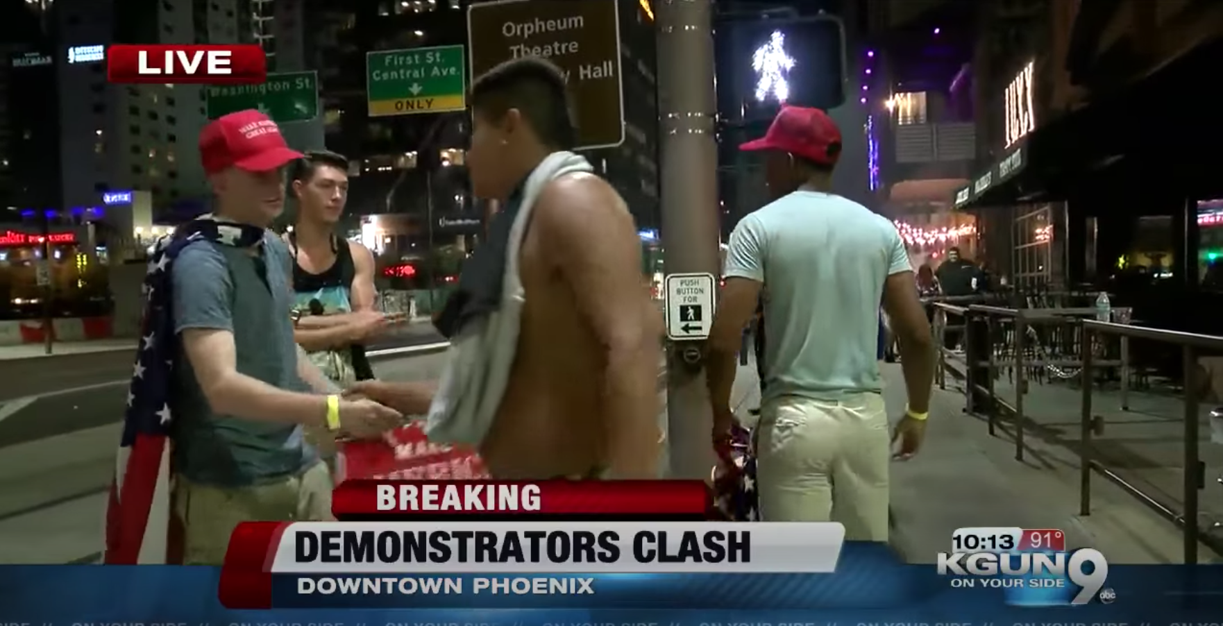 Protesters at a trump rally.