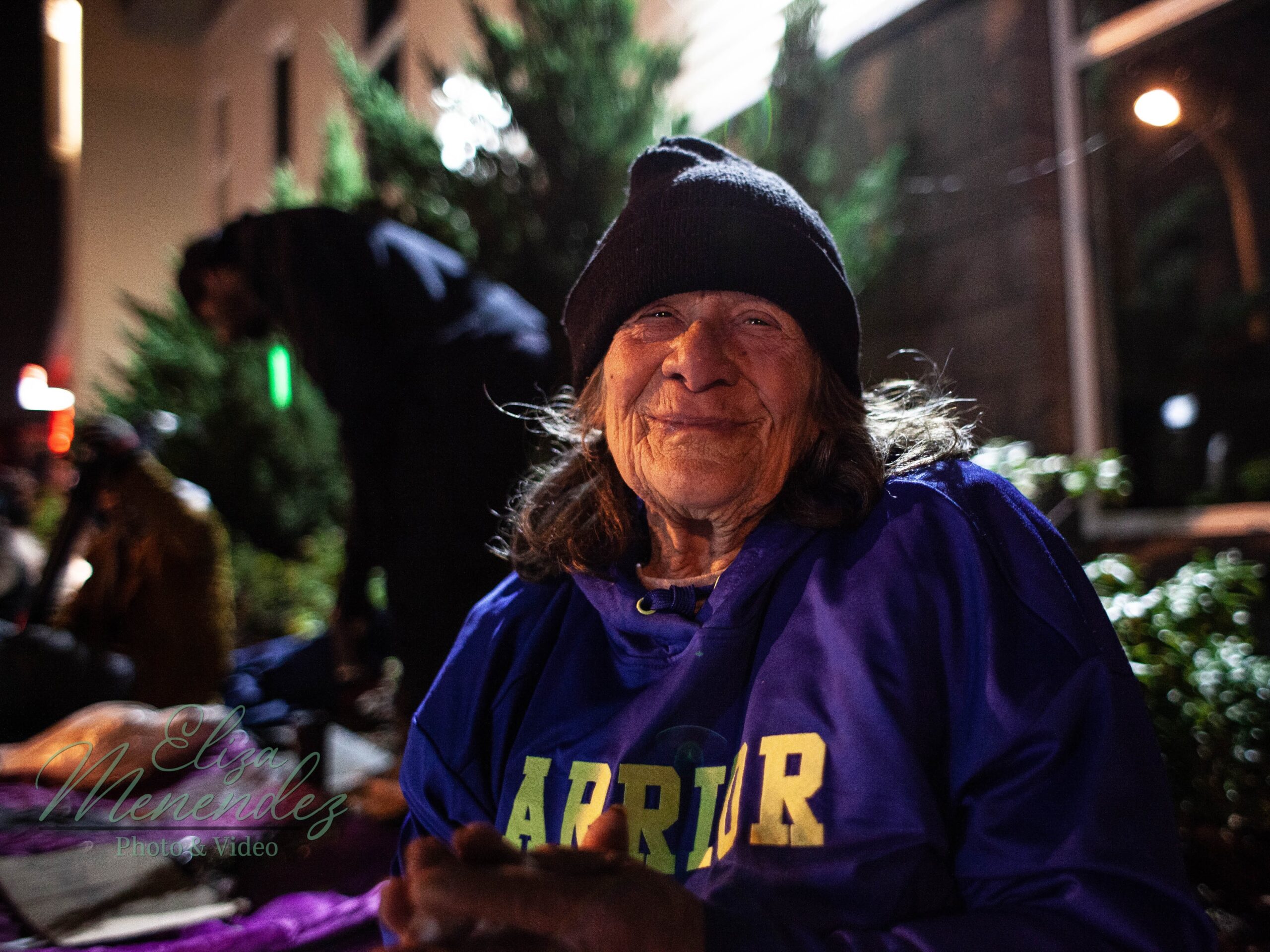 Miss Dixie smiling at the sleep out in Kitsap County.