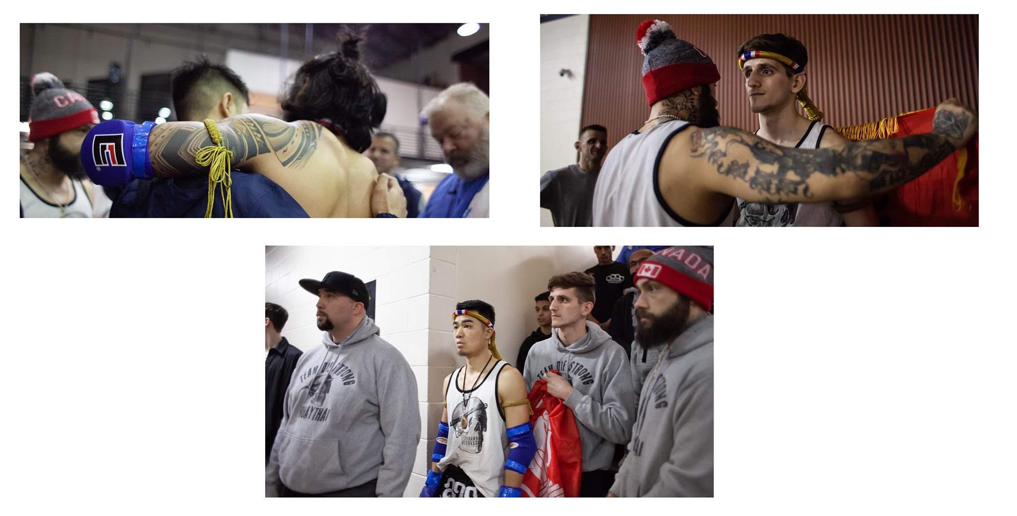 Three photos where the guys are supporting each other.